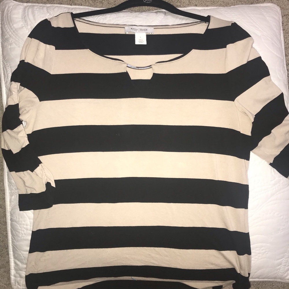 WHBM Black and Tan striped top size L